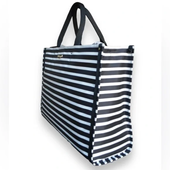 $248 kate spade Watch Hill Stripe Large Nylon Tote Black White Stripe
